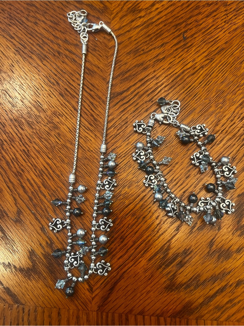 Brighton Silver-Tone Necklace & Bracelet Set with Blue and Gray Beads